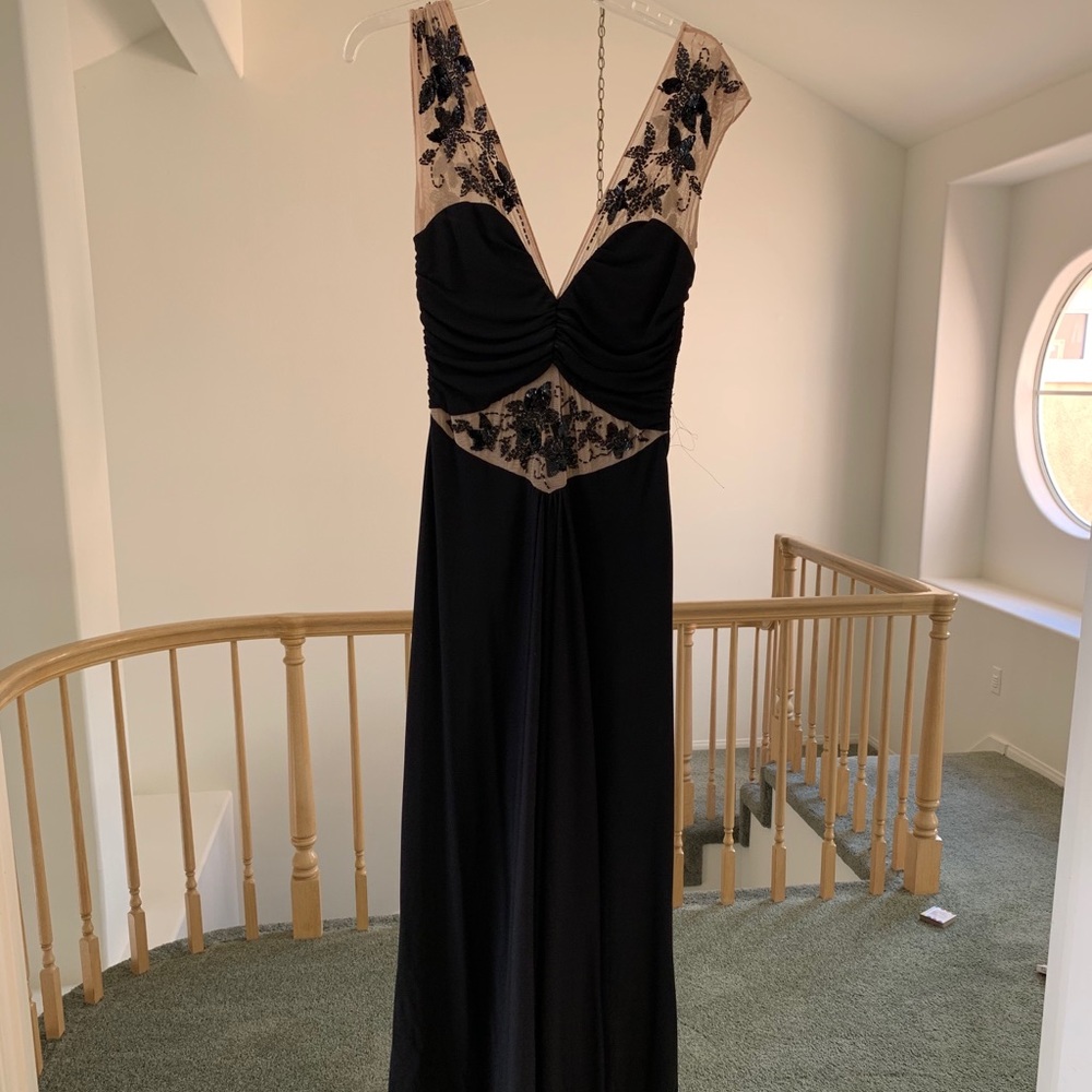 Black beaded evening gown